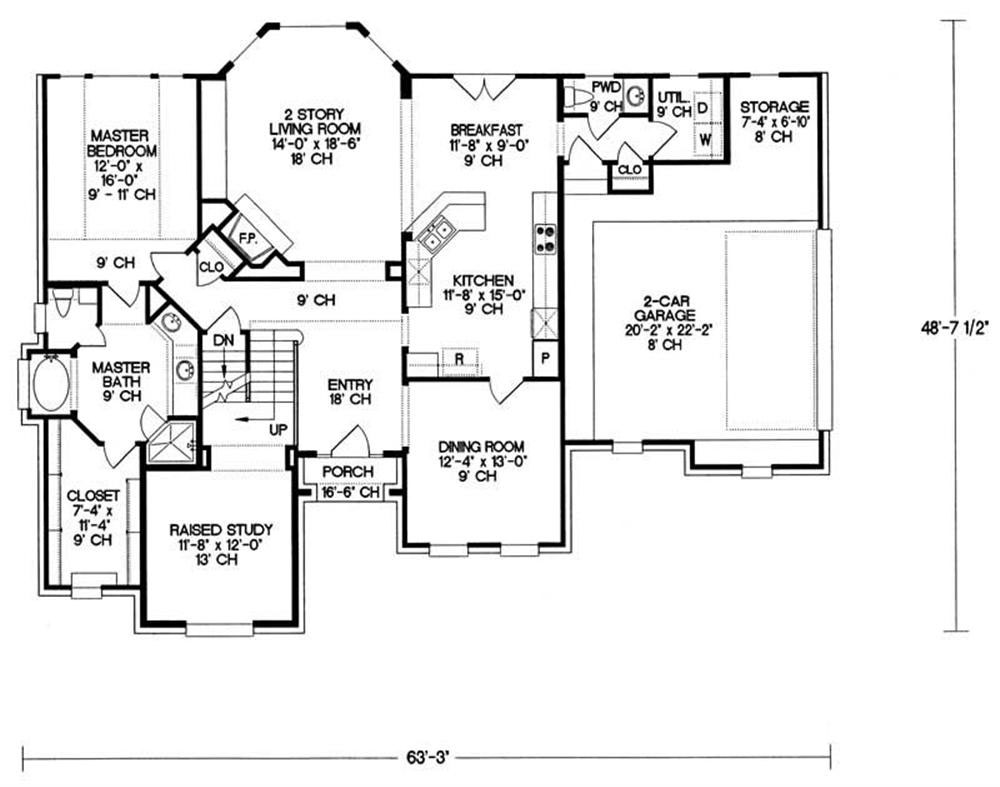 Floor Plan First Story of French Plan #120-1906